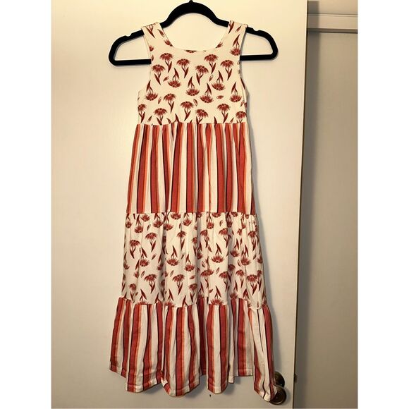 Tommy Bahama GIRLS Maxi Dress Red White Floral Stripe Tiers Tank Top Kids NWOT - Picture 1 of 9